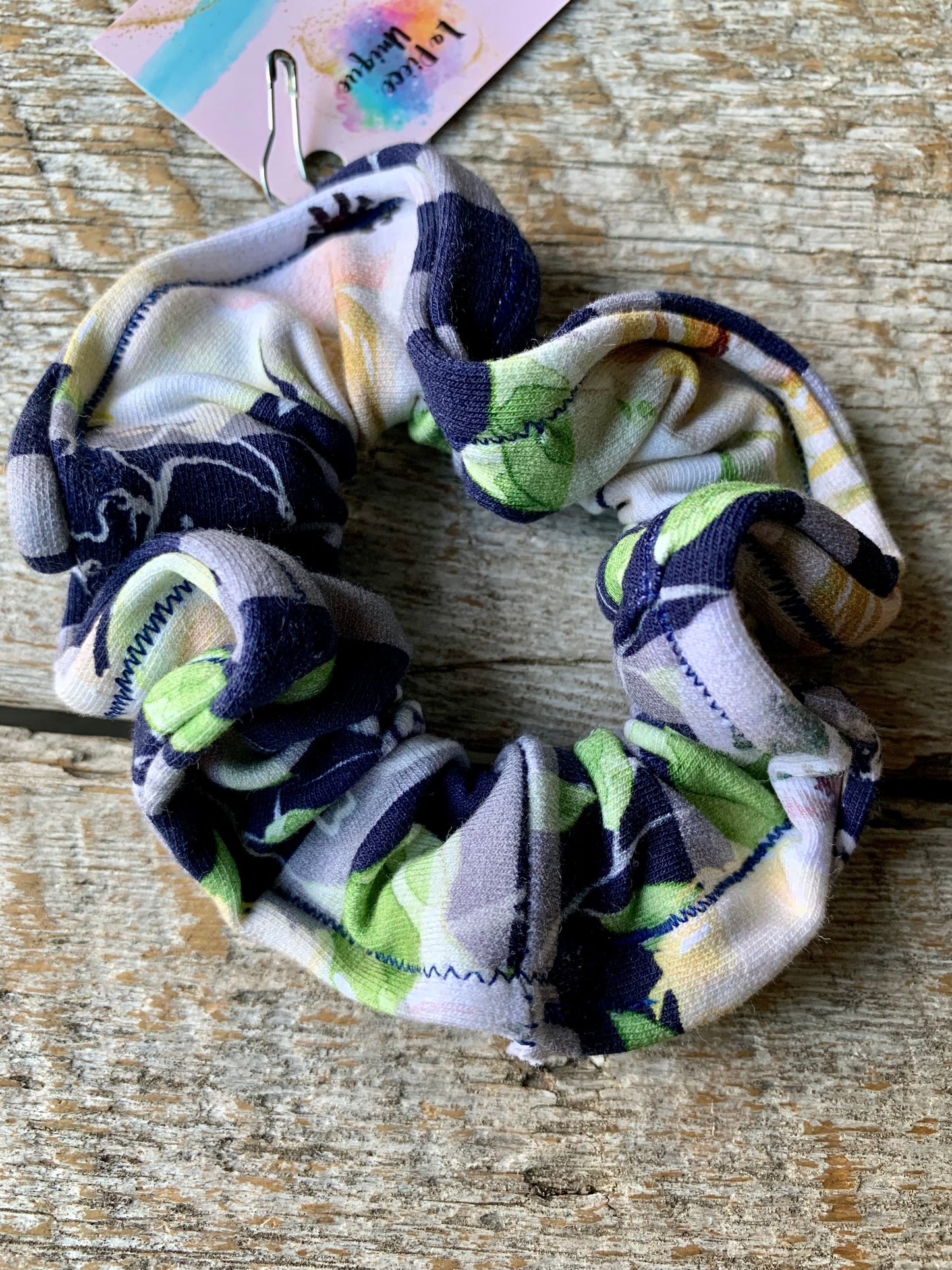 Chouchou - Floral sur fond rayé marine & gris