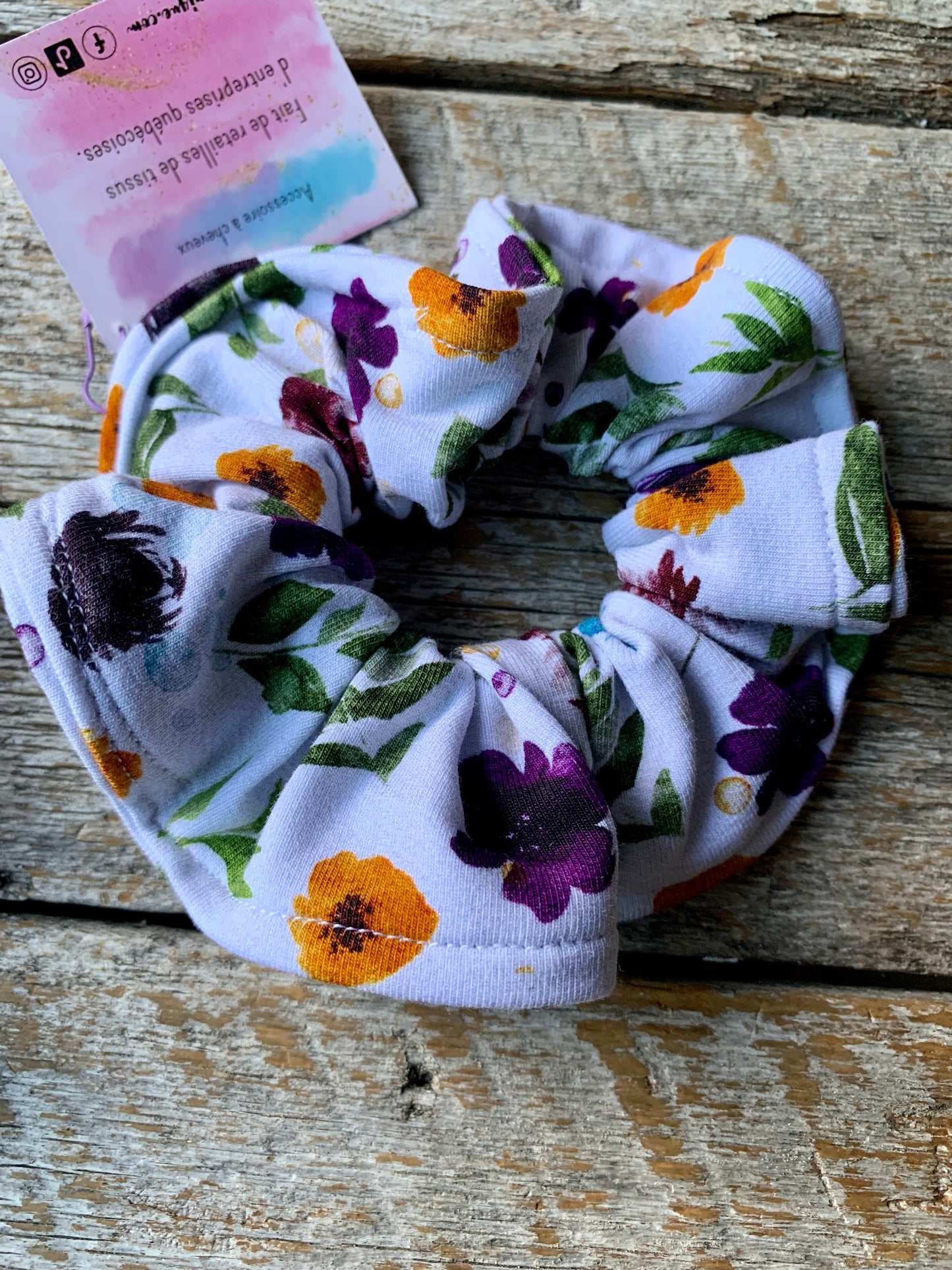 Chouchou - Fleurs aqua, oranges et mauve